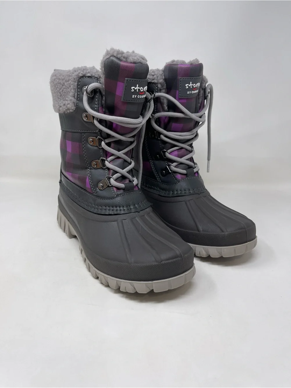 Waterproof Insulated Boots By Cougar Women's‎ Size 8m Gray With Plaid Lace-up